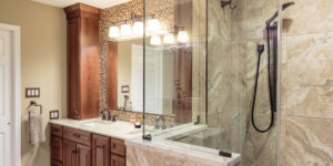 bathroom remodel marlton nj walk-in shower and double sink vanity in traditional style