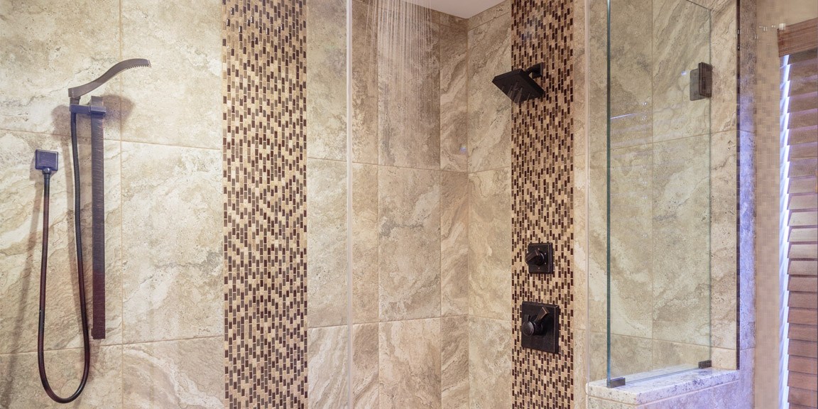 marlton nj bathroom remodel shower with brown granite and tile