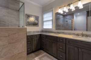 Bathroom remodel with two sinks and large shower from amiano and son