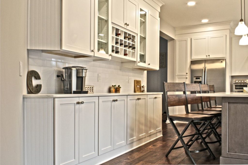 White Kitchen Cabinets With Grey Island