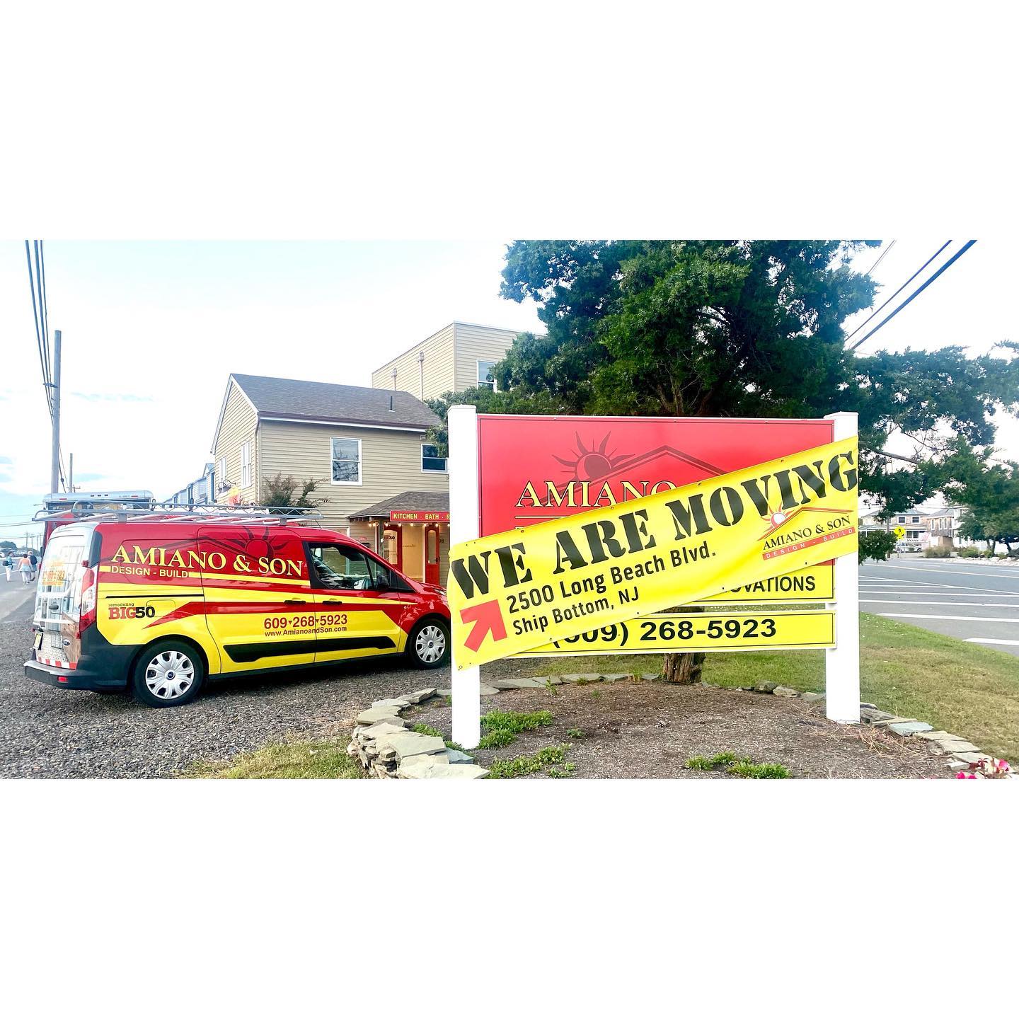 Amiano and son are moving sign